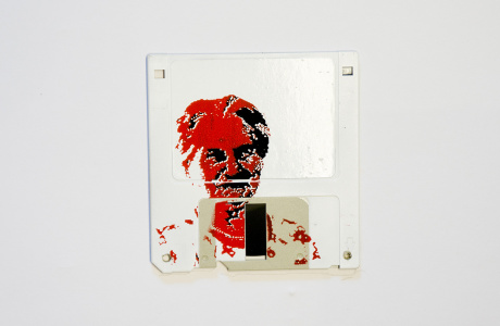Frieda - silk screen portrait on Floppy disk