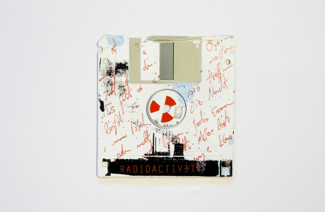 Atomic power, or nuclear power plants, are obsolete - silk screened on 3.5" floppy disk
