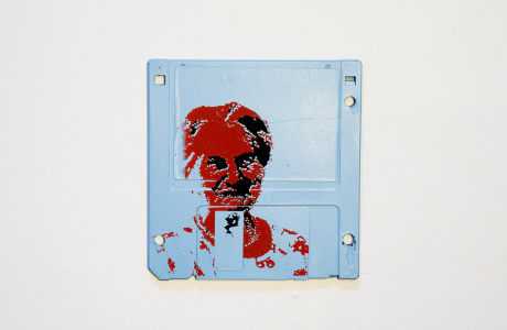Frieda - silk screen portrait on Floppy disk