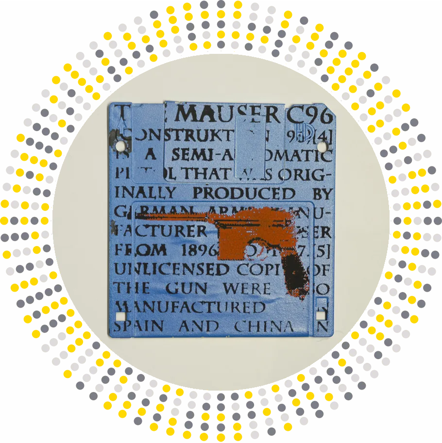 8 bit mauser weaponn - silk screened on 3.5" floppy disk