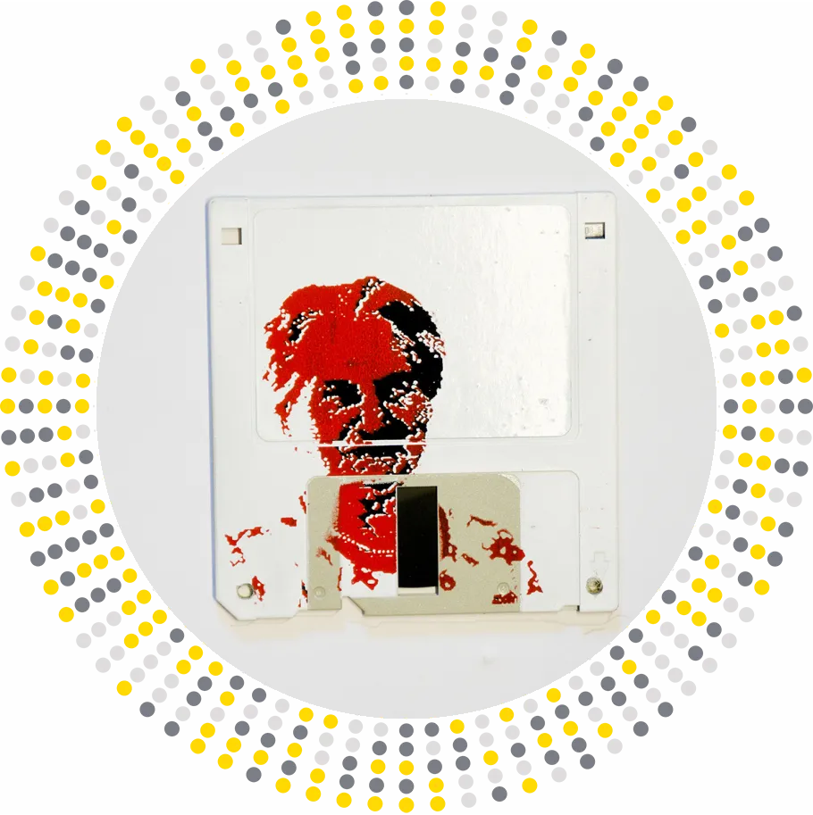 Frieda - silk screen portrait on Floppy disk