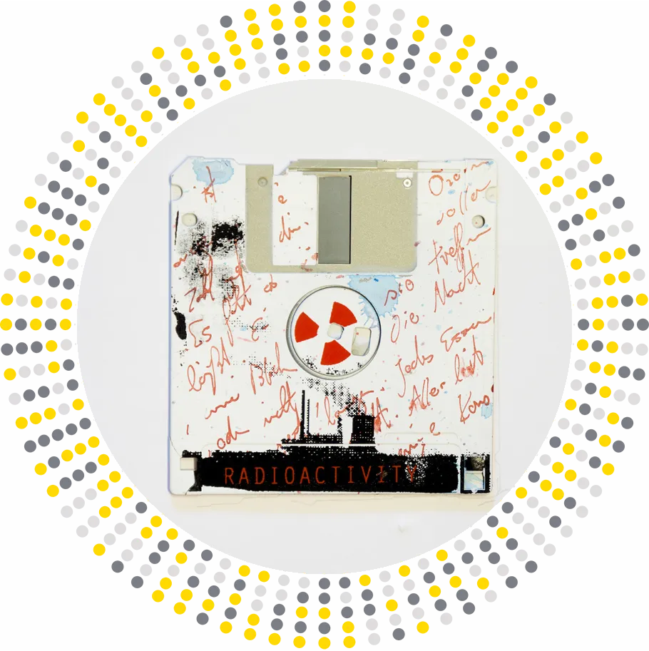 Atomic power, or nuclear power plants, are obsolete - silk screened on 3.5" floppy disk