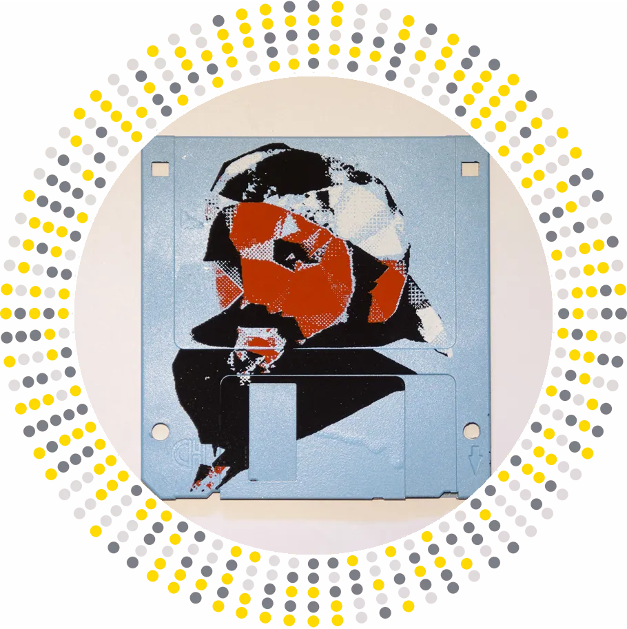 silk screened 3.5" floppy disk - artwork - Peter alternative version