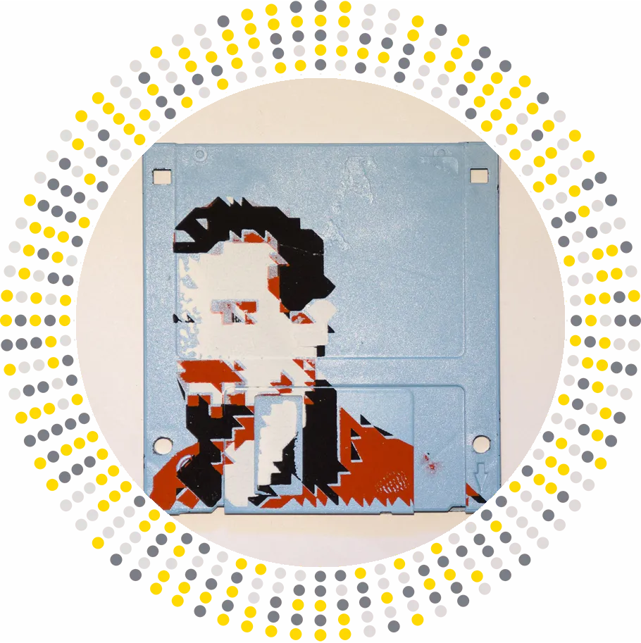 silk screened 3.5" floppy disk - artwork - MC