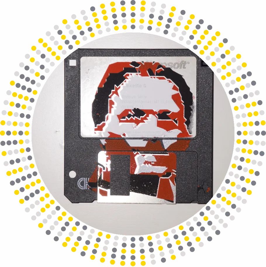 silk screened 3.5" floppy disk - artwork - Olaf Printmaster Guru 