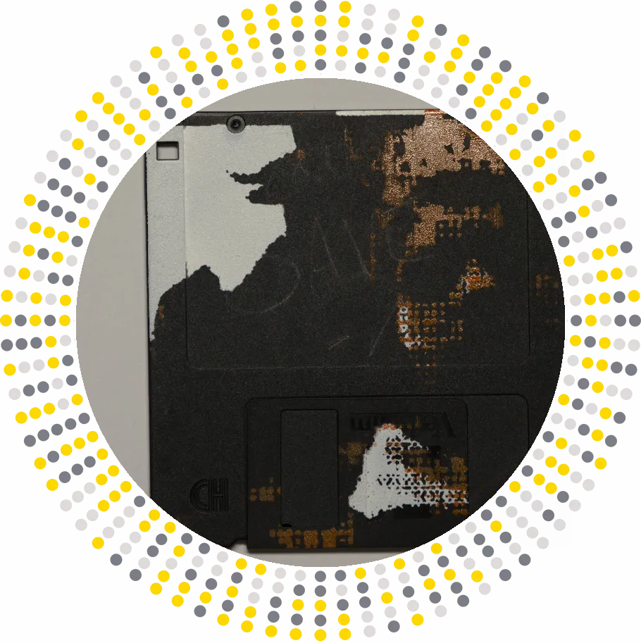 silk screened halftone portrait on 3.5" floppy disk 