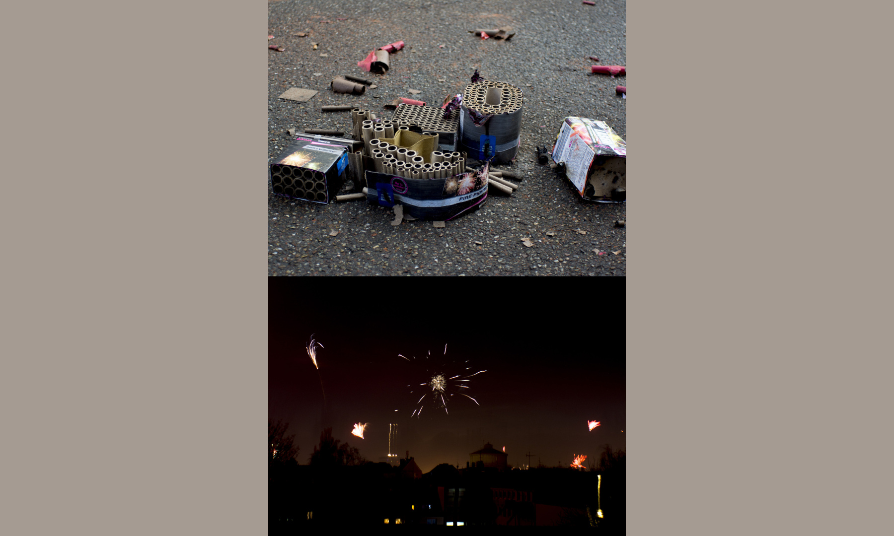Before and after, the waste of fireworks Before and after, the waste of fireworks