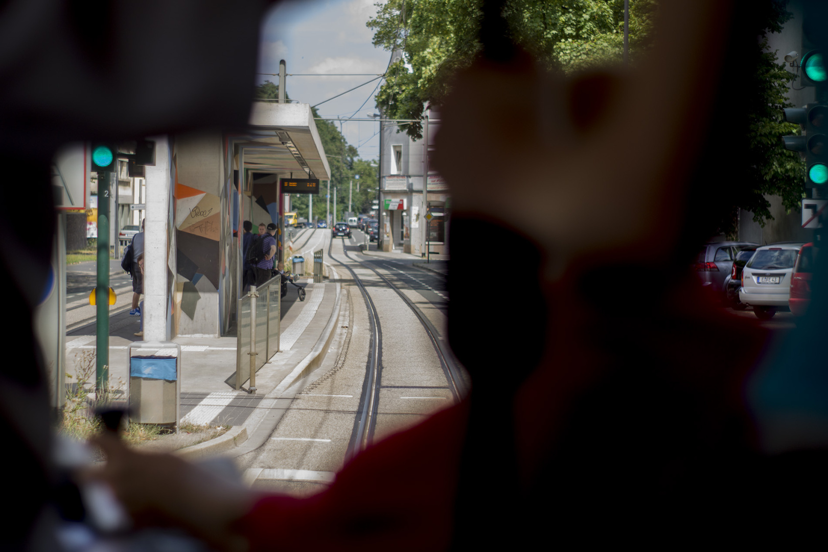 View from inside a tram behind the driver looking towards the station Zeche Zollverein View from inside a tram behind the driver looking towards the station Zeche Zollverein