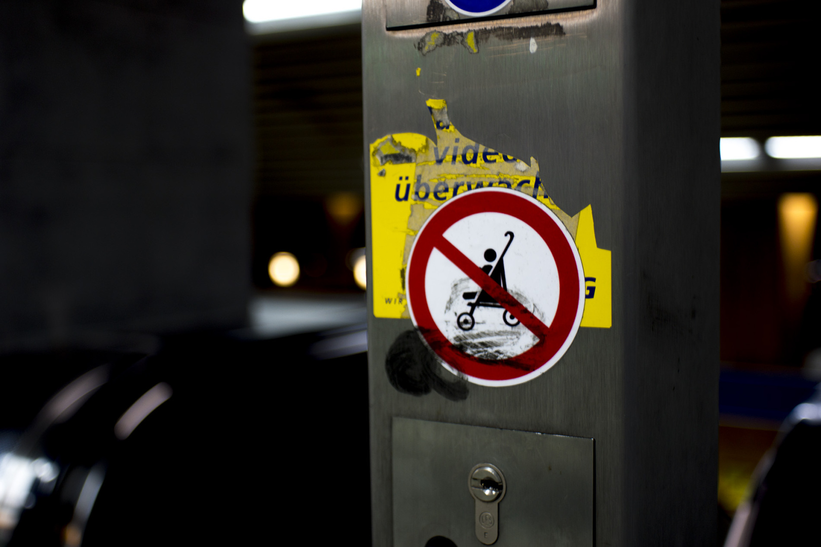 A "no baby buggy" sign at one of the escalators in Essen, GErmany A "no baby buggy" sign at one of the escalators in Essen, GErmany