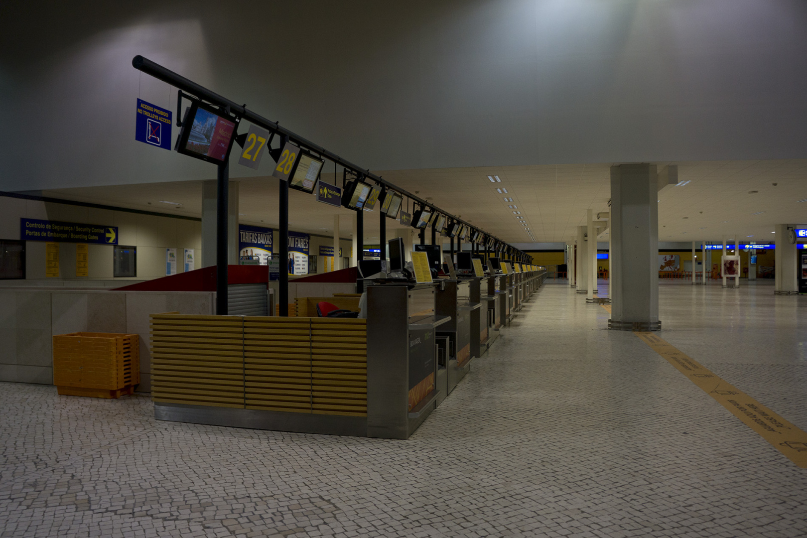 The empty counters at the airport of Faro, Portugal The empty counters at the airport of Faro, Portugal