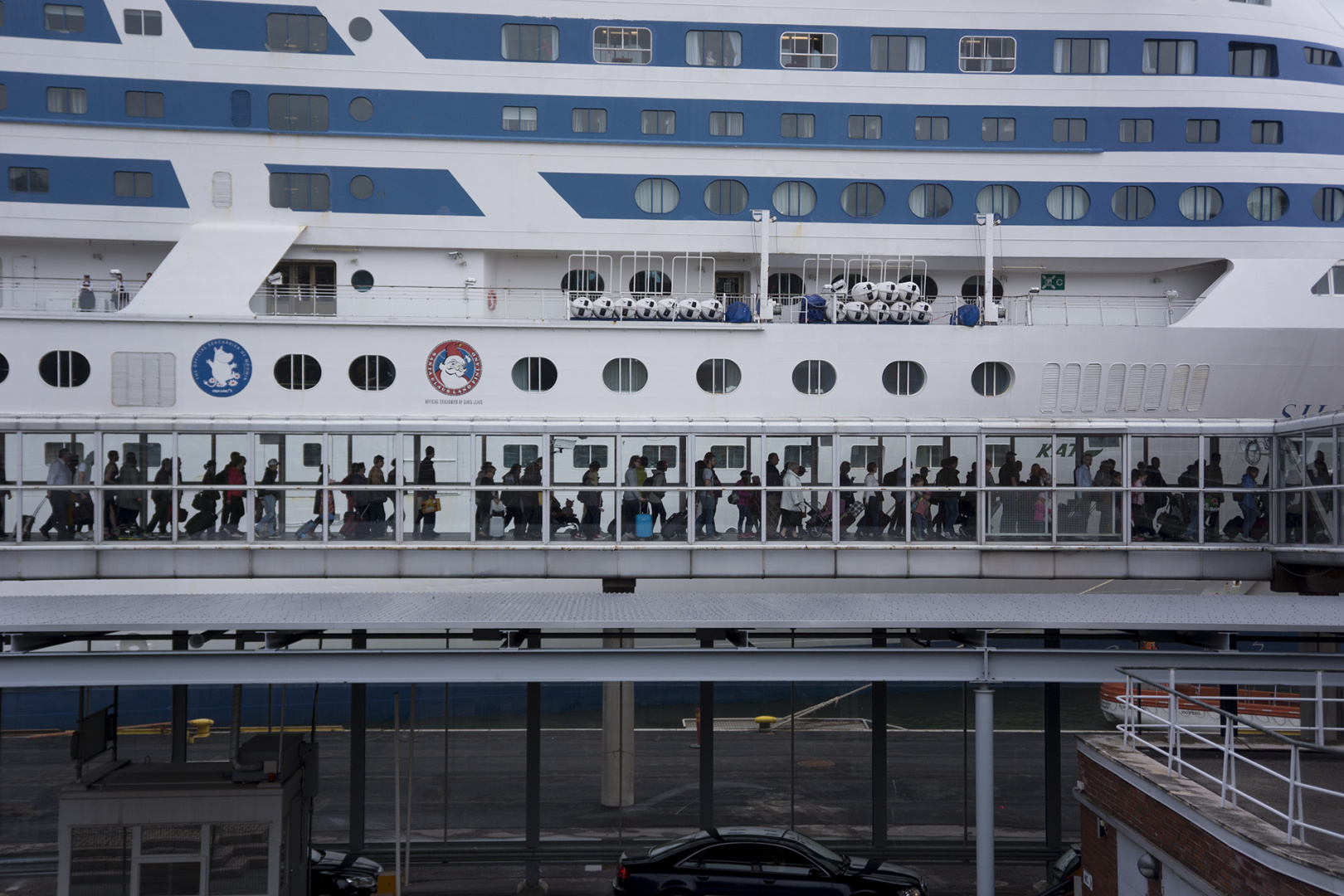 Passengers leaving the ferry at Helsinki, Finland Passengers leaving the ferry at Helsinki, Finland