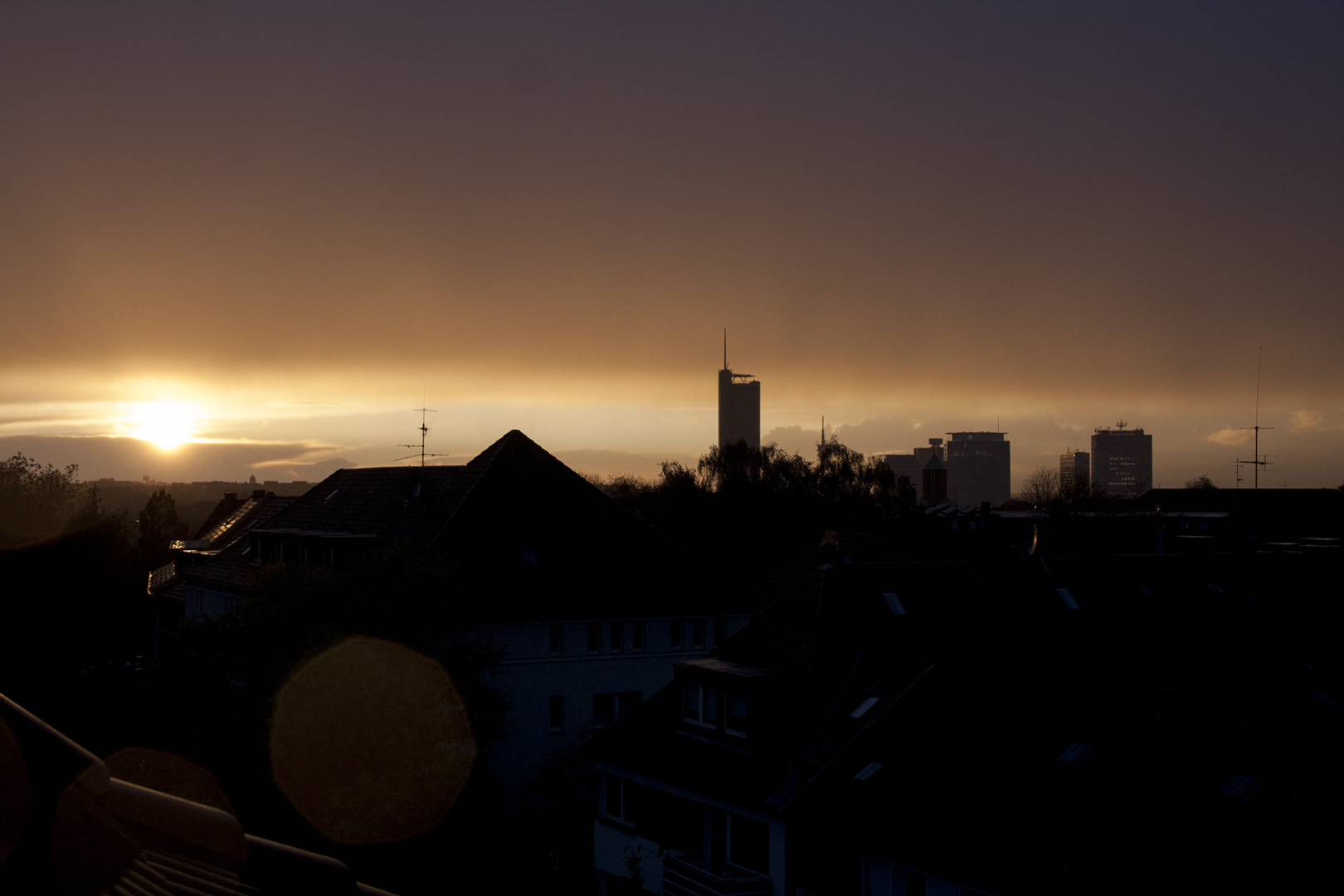 Sundown in Essen showing RWE Tower, Evonic Sundown in Essen showing RWE Tower, Evonic