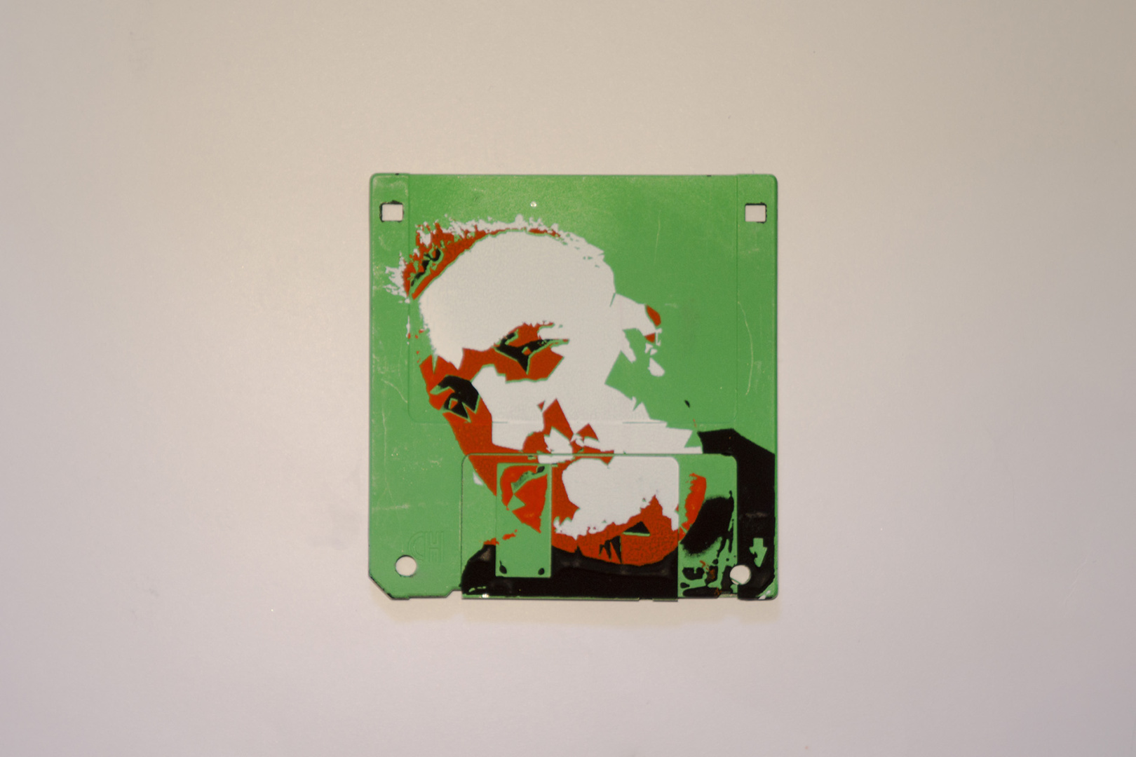 Silkscren of Michi on a 3.5" floppy disk. Contemporary artwork Silkscren of Michi on a 3.5" floppy disk. Contemporary artwork