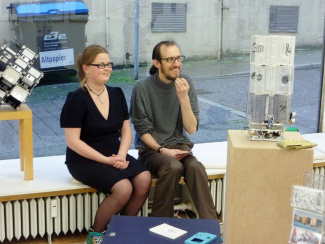Dominik Jais sitting before his interactive art sculpture Dominik Jais sitting before his interactive art sculpture