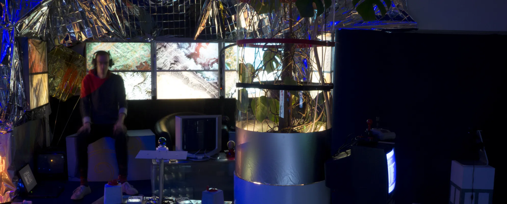 Inside the space ship C74 - an interactive art room-in-a-room installation