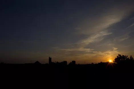 Sundown in Essen showing RWE Tower, Evonic Sundown in Essen showing RWE Tower, Evonic