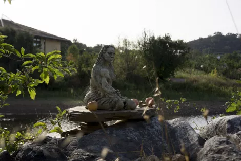 A sculpture at one of the lakes in Tamera, Portugal