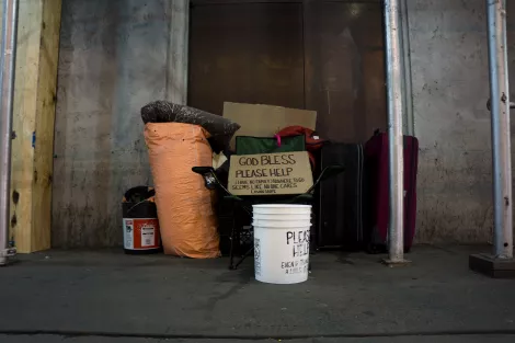 A beggars living place at the streets of New York City A beggars living place at the streets of New York City