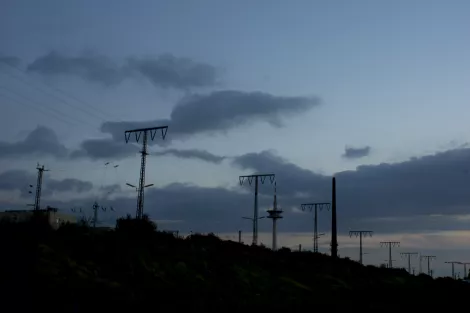 View upwards the main train line from Bochum to Essen during Sundown