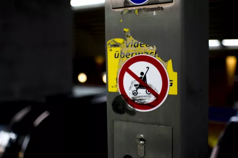 A "no baby buggy" sign at one of the escalators in Essen, GErmany