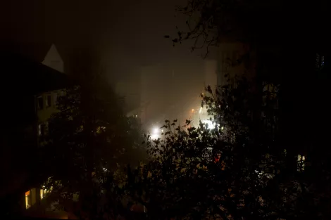View onto the Steeler Straße on a very foggy night View onto the Steeler Straße on a very foggy night