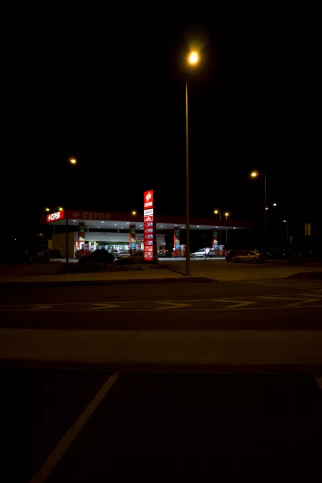 A gas station at night opposite to the airport faro, Portugal A gas station at night opposite to the airport faro, Portugal