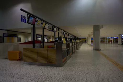 The empty counters at the airport of Faro, Portugal The empty counters at the airport of Faro, Portugal
