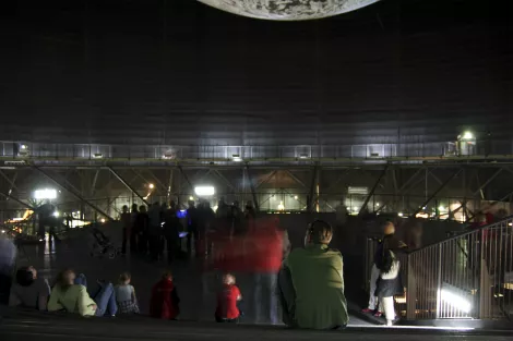 The gazometer in Oberhausen crowded during a show