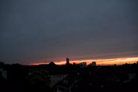 Sundown in Essen showing RWE Tower, Evonic and a blimps Sundown in Essen showing RWE Tower, Evonic and a blimps