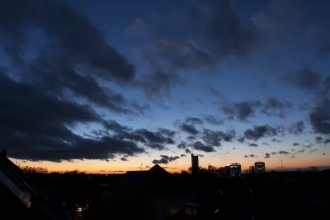 Sundown in Essen showing RWE Tower, Evonic Sundown in Essen showing RWE Tower, Evonic