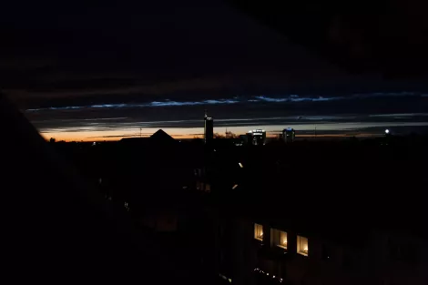 Sundown in Essen showing RWE Tower, Evonic Sundown in Essen showing RWE Tower, Evonic