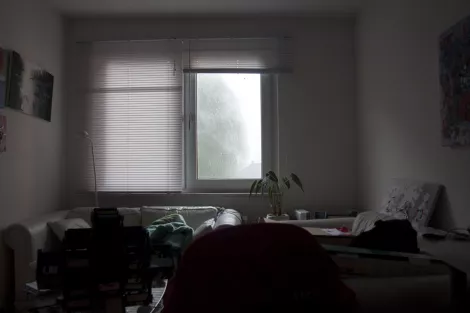 A room with a view during a rainy day