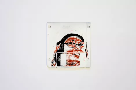 Lumia IV - silk screen portrait on Floppy disk