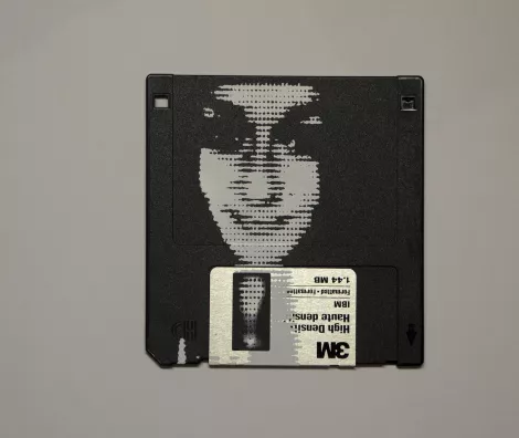 silk screened halftone portrait on 3.5" floppy disk 