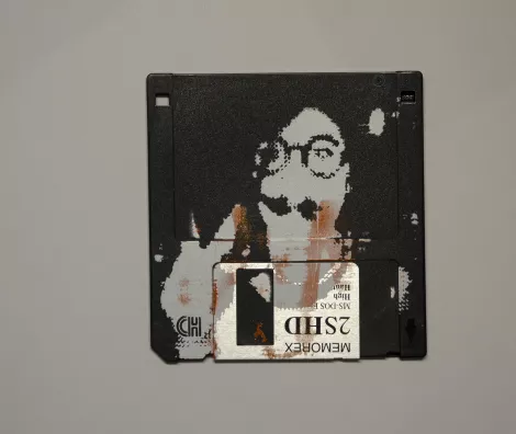 silk screened halftone portrait on 3.5" floppy disk 