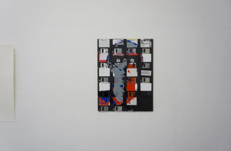 Dominik Jais self portrait - Silk screen on floppy disks - modern art