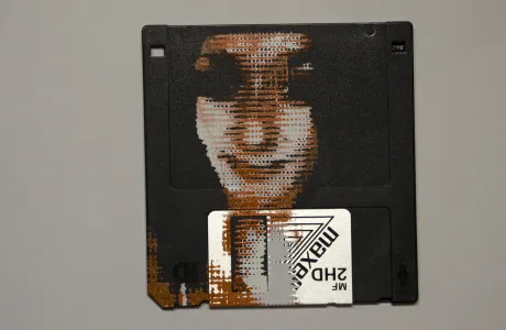 silk screened halftone portrait on 3.5" floppy disk 