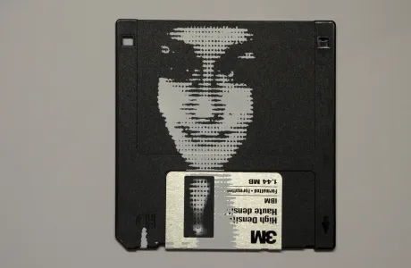 silk screened halftone portrait on 3.5" floppy disk 