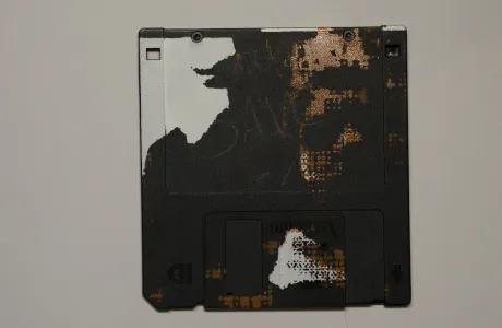 silk screened halftone portrait on 3.5" floppy disk 